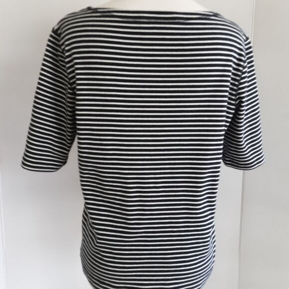 JONES NEW YORK 100% COTTON INSIDE OUT STRIPED BOAT NECK TEE-SHIRT SZ L - Picture 5 of 7